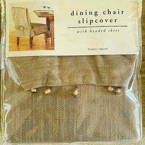 Pier One Dining Chair Slipcover with Beaded Skirt - Beige